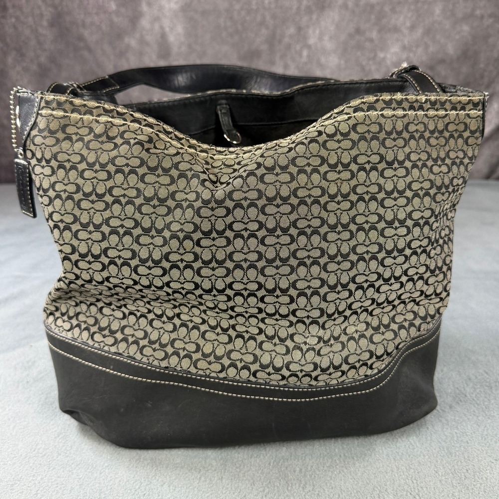 Vintage Coach Signature Jacquard Ergo Hobo Bag Black Grey Canvas Leather F11666